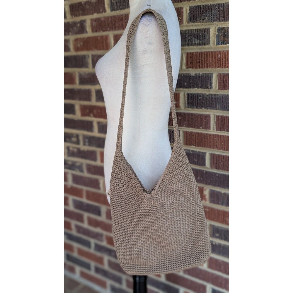 The Sak Crochet Hobo Crossbody Bag -Taupe Beige- Boho Summer Travel-Med